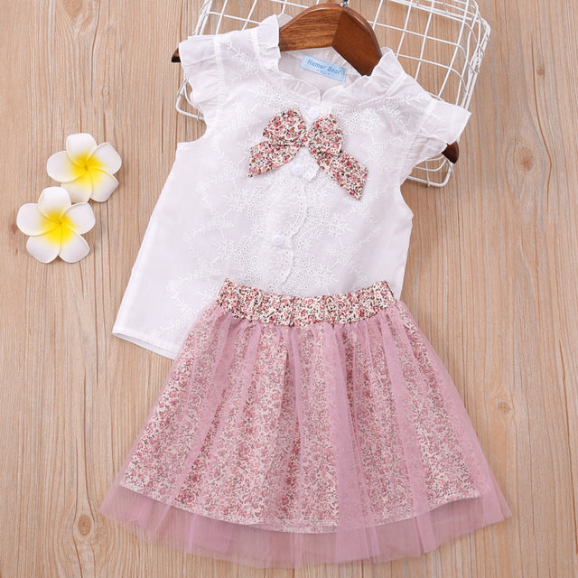 Girls' Summer Outfit Set Short Sleeve Top & Shorts