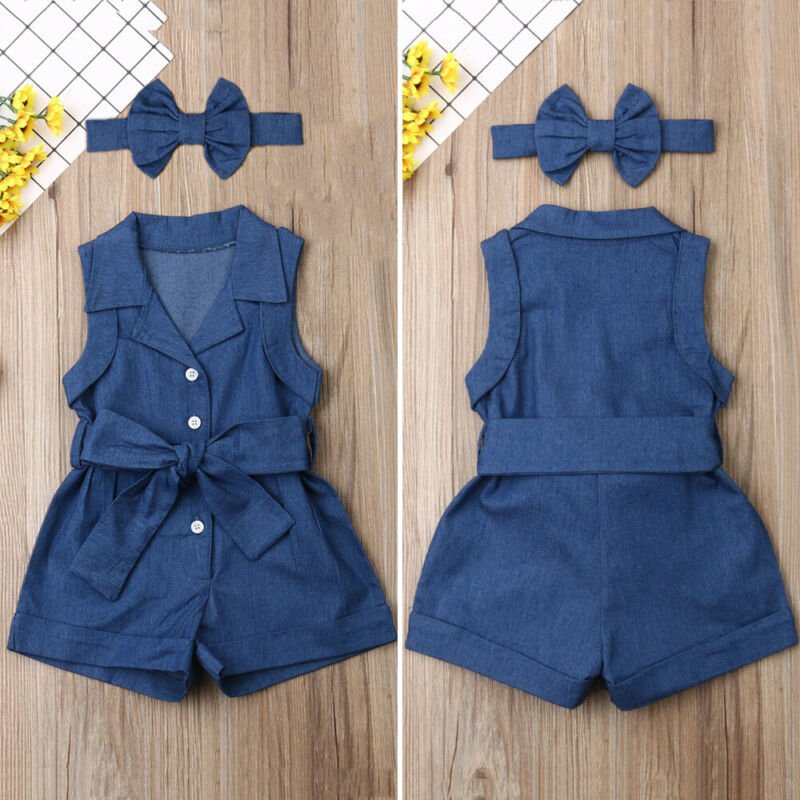 Baby Girl Denim Romper – Sleeveless Outfit - Little Pop