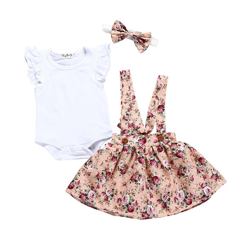 3-Piece Girls’ Summer Outfit – Romper, Skirt & Headband