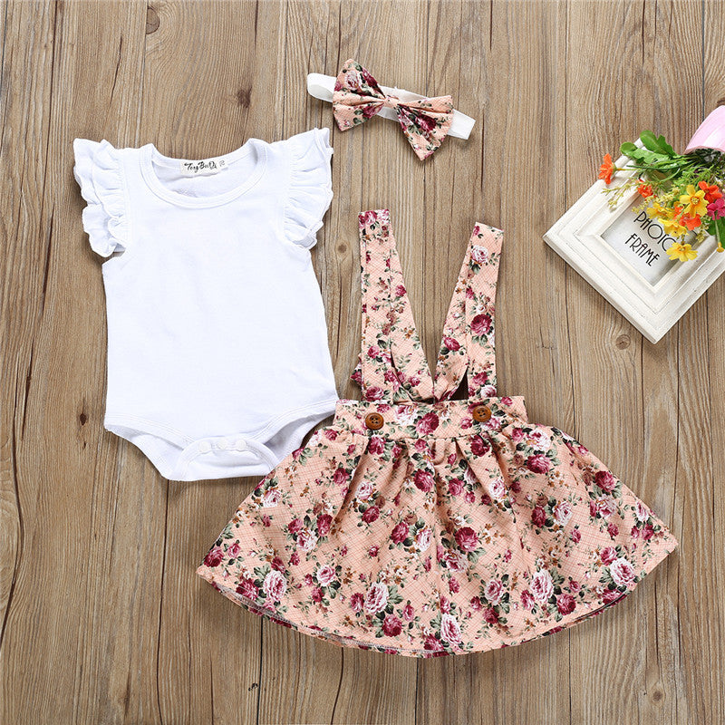 3-Piece Girls’ Summer Outfit – Romper, Skirt & Headband