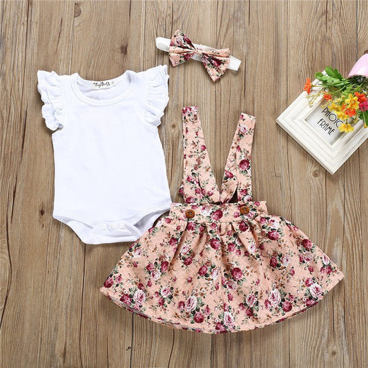 3 - Piece Girls’ Summer Outfit – Romper, Skirt & Headband - Little Pop
