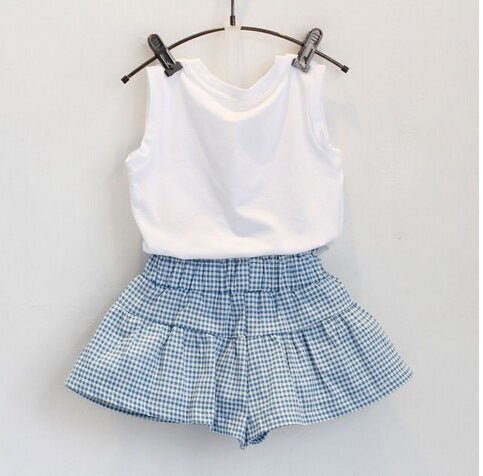 2 - Piece Girls’ Clothing Set – Short Sleeve Bow Shirt & Skirt - Little Pop