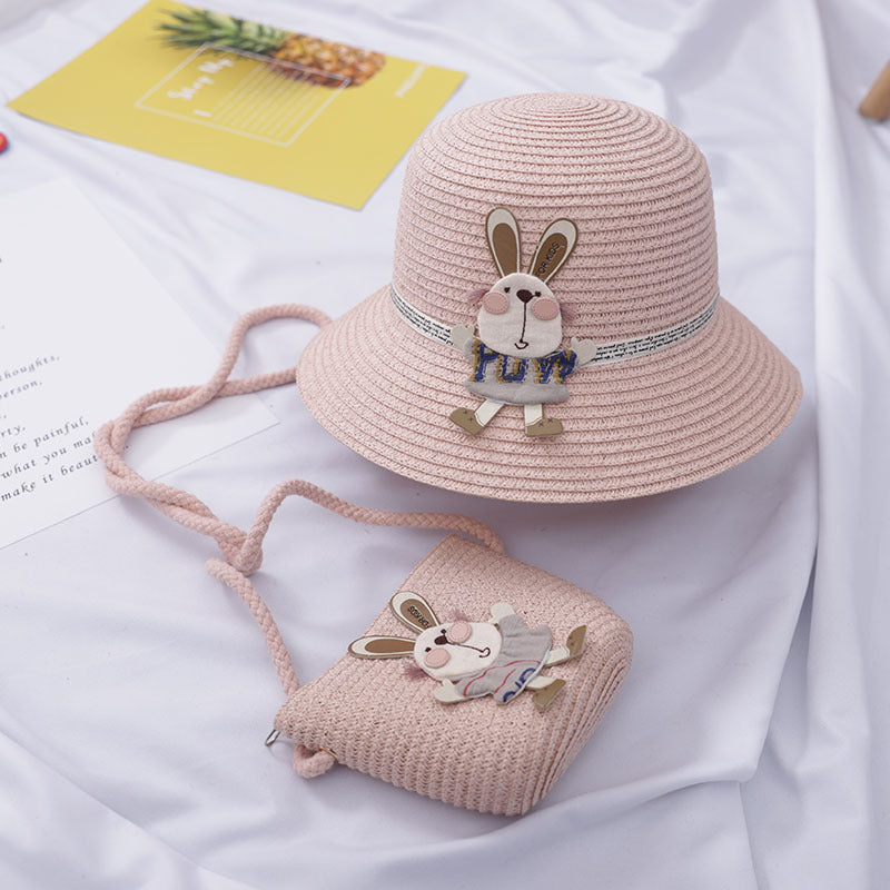 Girls’ Straw Hat & Bunny Bag Set