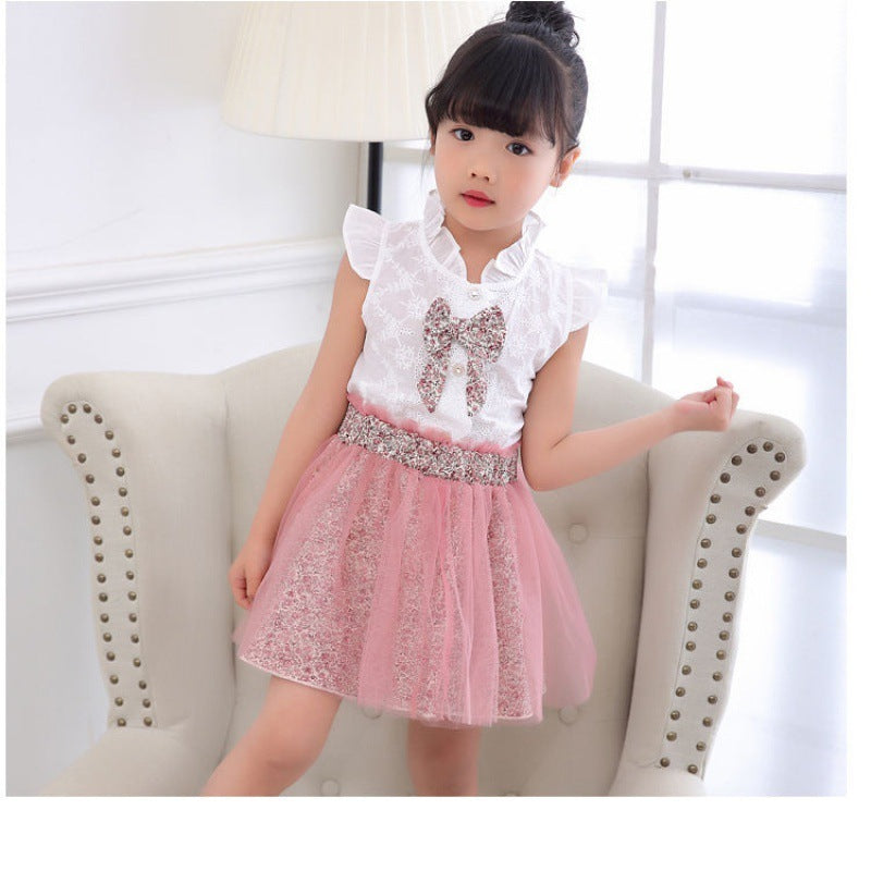 Girls' Summer Outfit Set Short Sleeve Top & Shorts