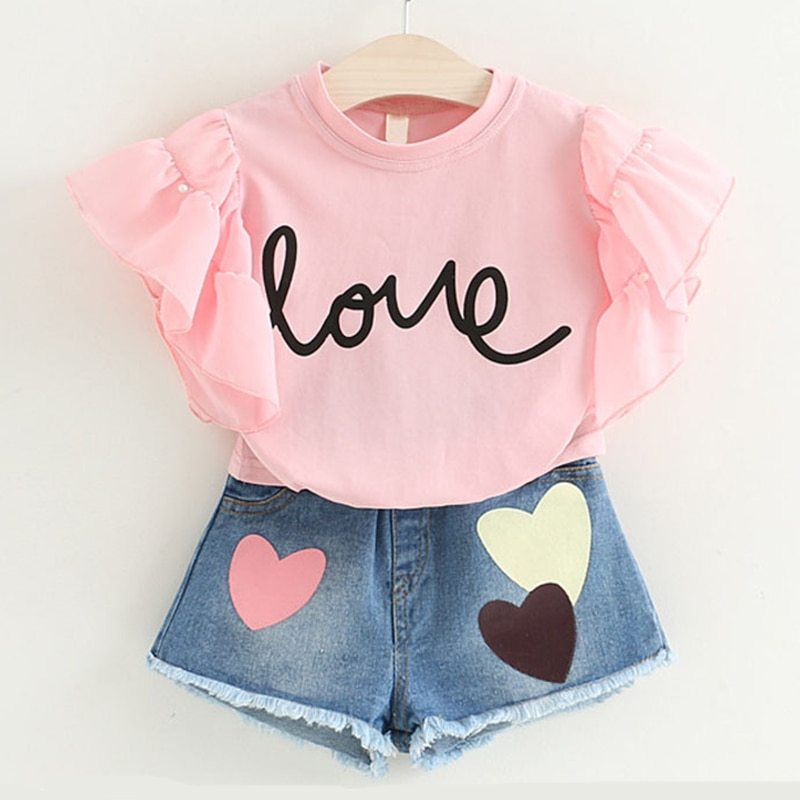 Girls' Summer Outfit Set Short Sleeve Top & Shorts
