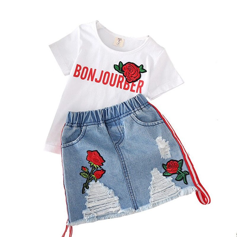 White T-Shirt & Denim Skirt