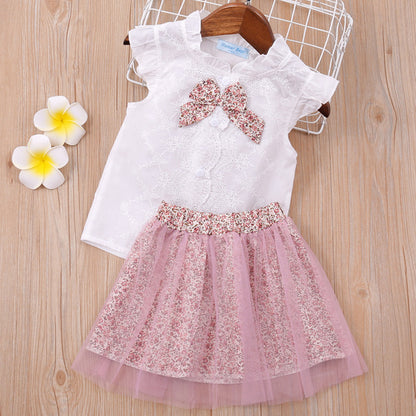 Girls' Summer Outfit Set Short Sleeve Top & Shorts