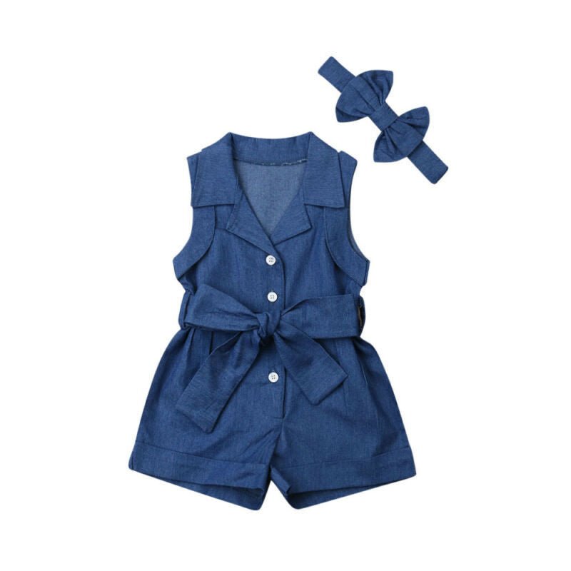 Baby Girl Denim Romper – Sleeveless Outfit - Little Pop
