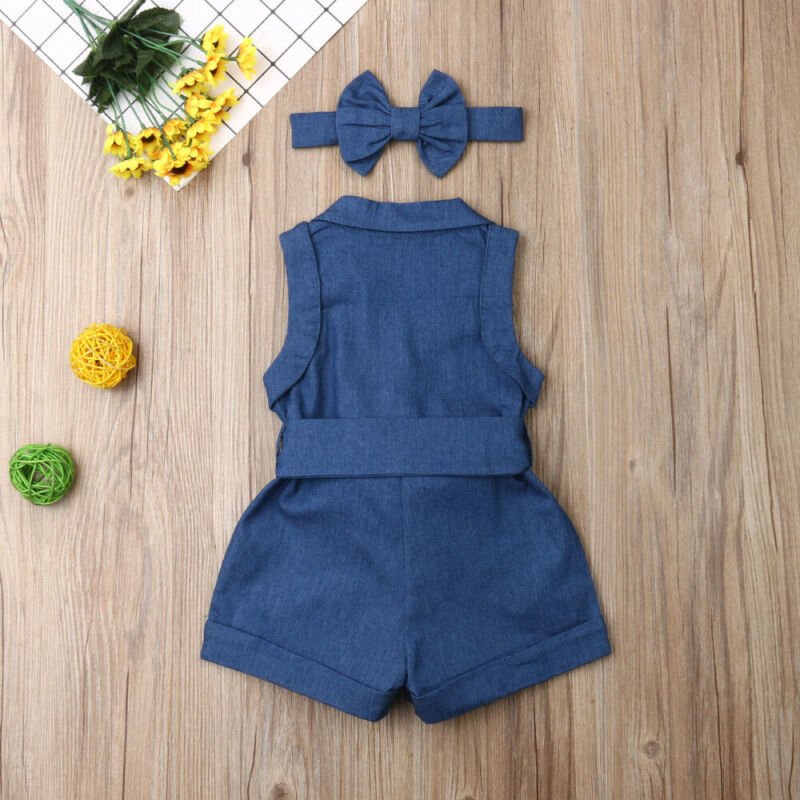 Baby Girl Denim Romper – Sleeveless Outfit - Little Pop