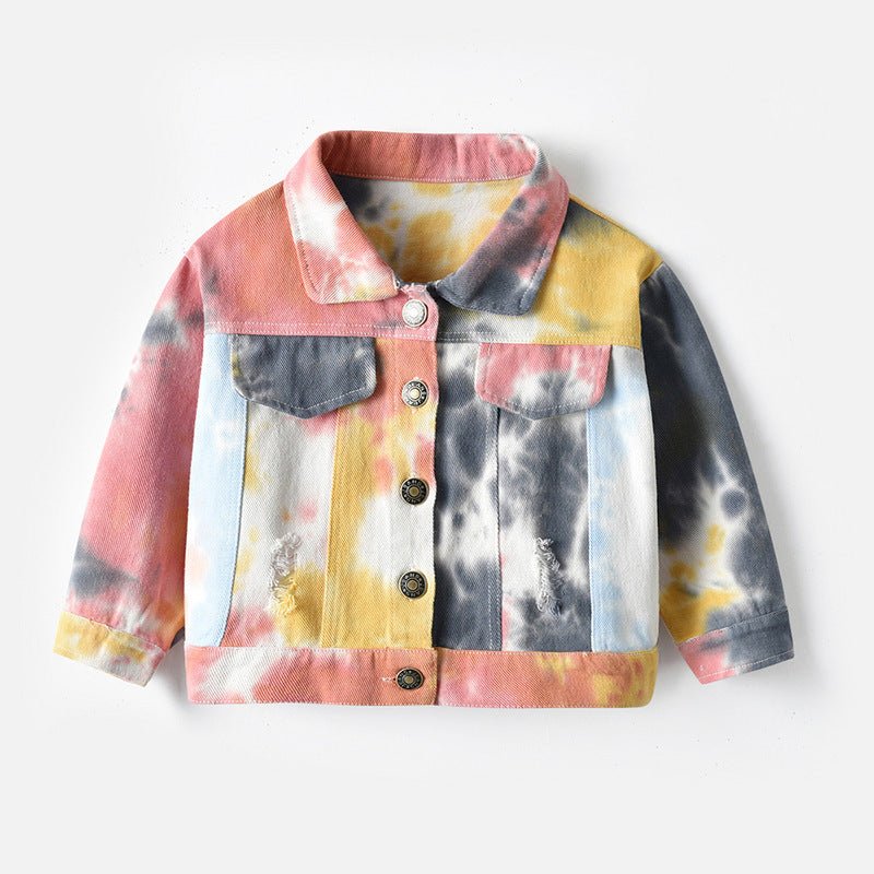 Trendy Kids’ Tie - Dye Denim Jacket – Long Sleeve Outerwear - Little Pop