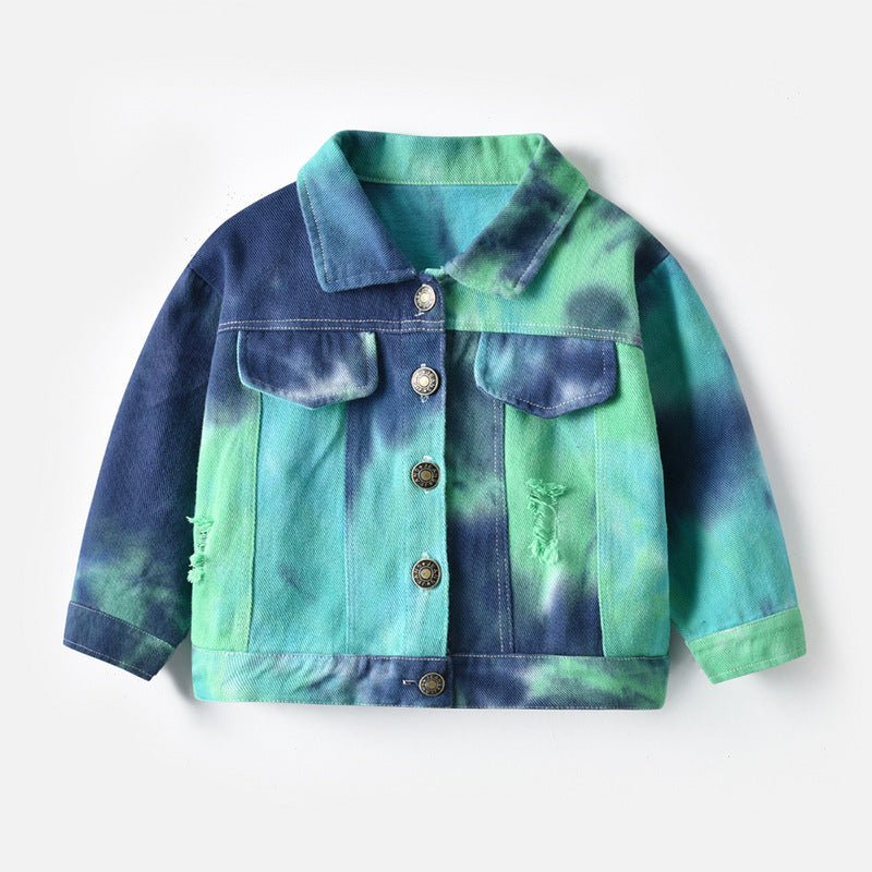 Trendy Kids’ Tie - Dye Denim Jacket – Long Sleeve Outerwear - Little Pop