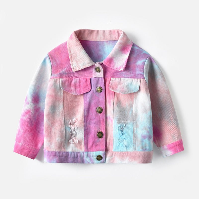 Trendy Kids’ Tie - Dye Denim Jacket – Long Sleeve Outerwear - Little Pop