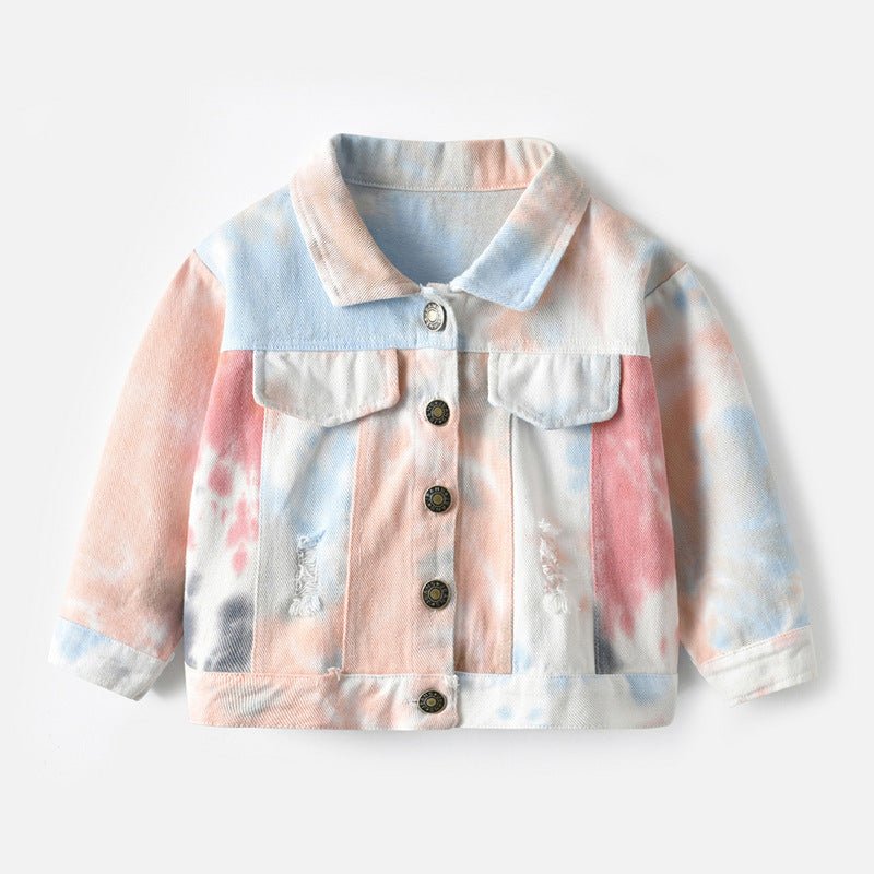 Trendy Kids’ Tie - Dye Denim Jacket – Long Sleeve Outerwear - Little Pop