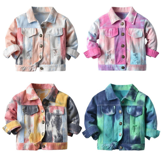 Trendy Kids’ Tie - Dye Denim Jacket – Long Sleeve Outerwear - Little Pop