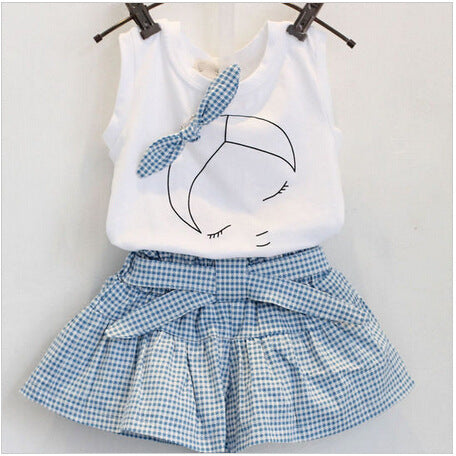 2-Piece Girls’ Clothing Set – Short Sleeve Bow Shirt & Skirt