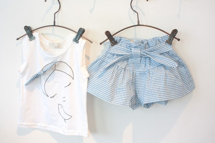 2-Piece Girls’ Clothing Set – Short Sleeve Bow Shirt & Skirt