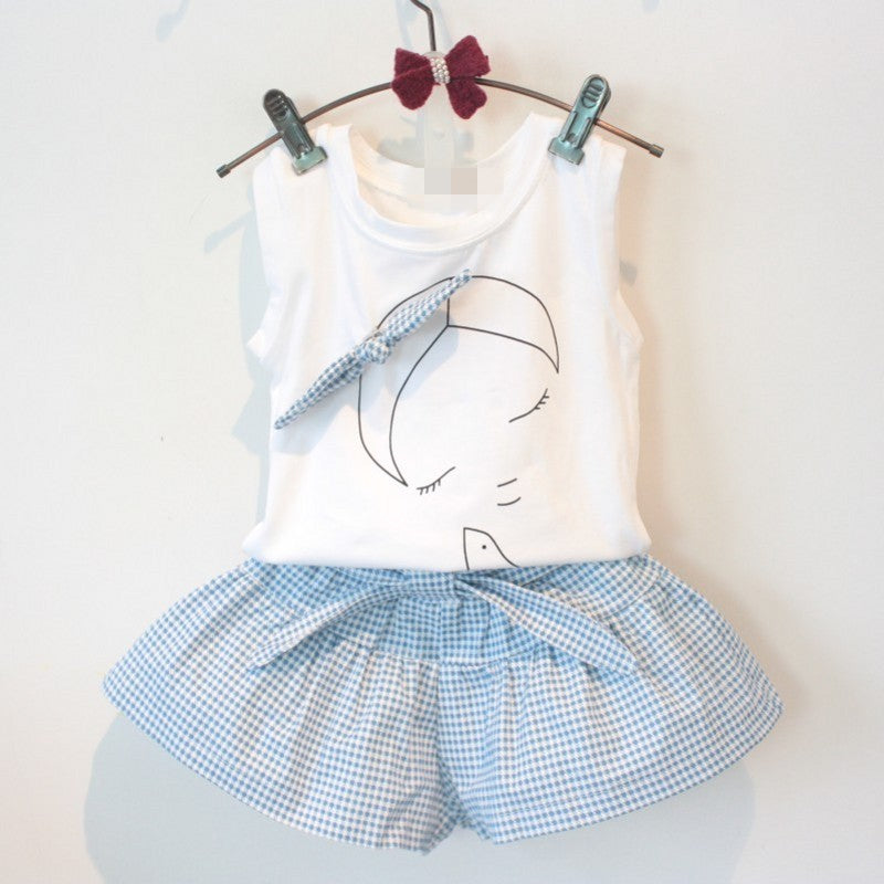 2-Piece Girls’ Clothing Set – Short Sleeve Bow Shirt & Skirt