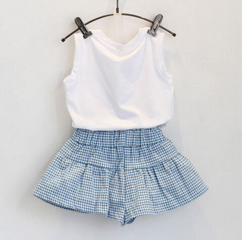 2-Piece Girls’ Clothing Set – Short Sleeve Bow Shirt & Skirt
