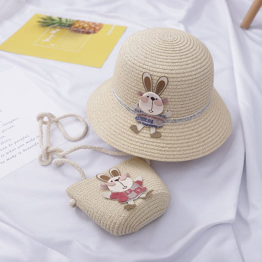 Girls’ Straw Hat & Bunny Bag Set - Little Pop