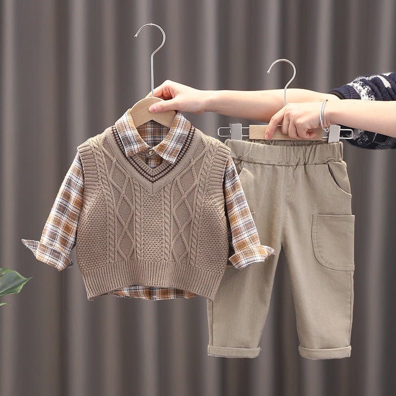 Boys 3 - Piece Sweater Vest Set – Soft Cotton Everyday Style - Little Pop