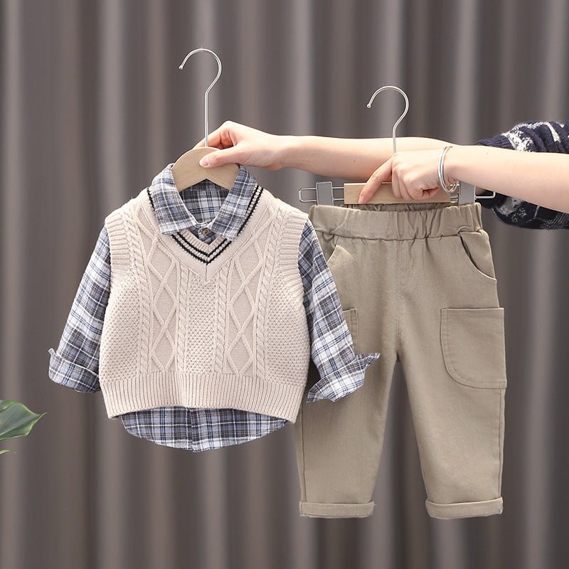 Boys 3 - Piece Sweater Vest Set – Soft Cotton Everyday Style - Little Pop