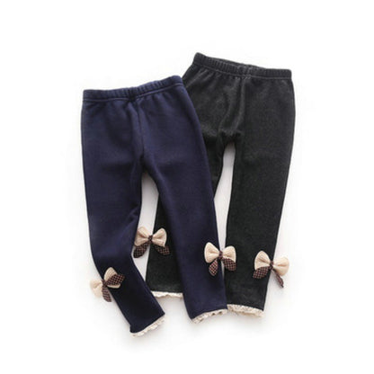 Girls’ Winter Fleece-Lined Leggings Warm Bow Detail Pants