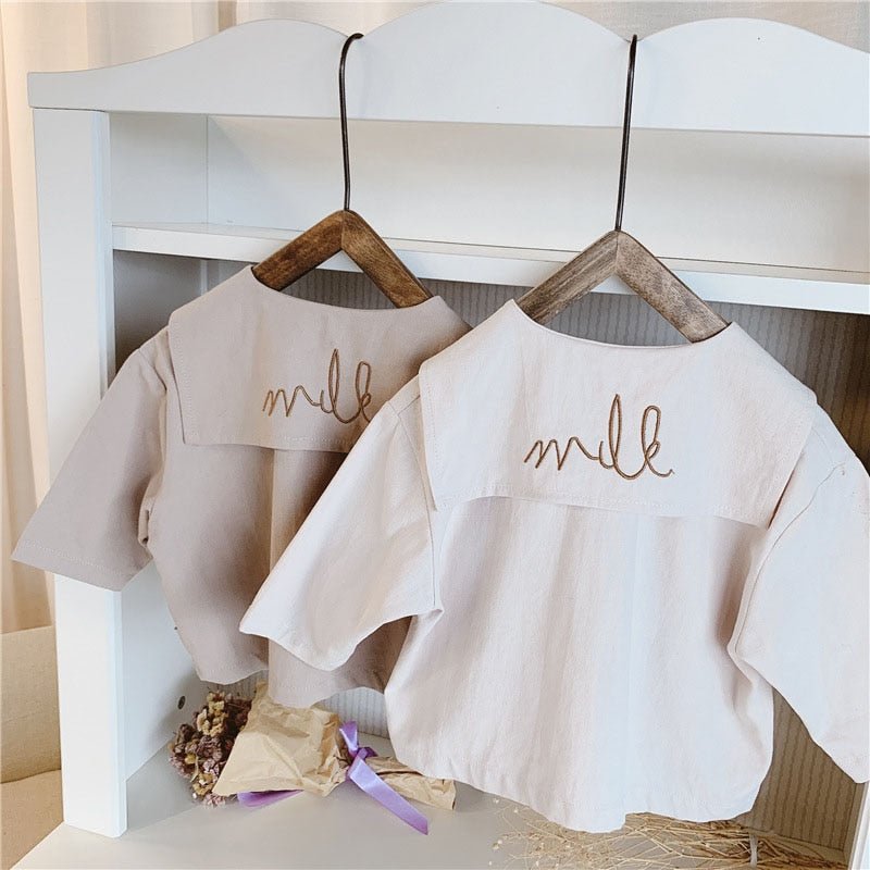 Girls Embroidered Shirt with Large Lapel – Stylish & Soft - Little Pop