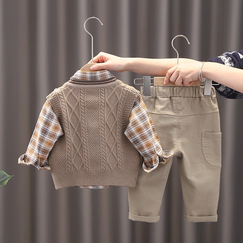 Boys 3 - Piece Sweater Vest Set – Soft Cotton Everyday Style - Little Pop