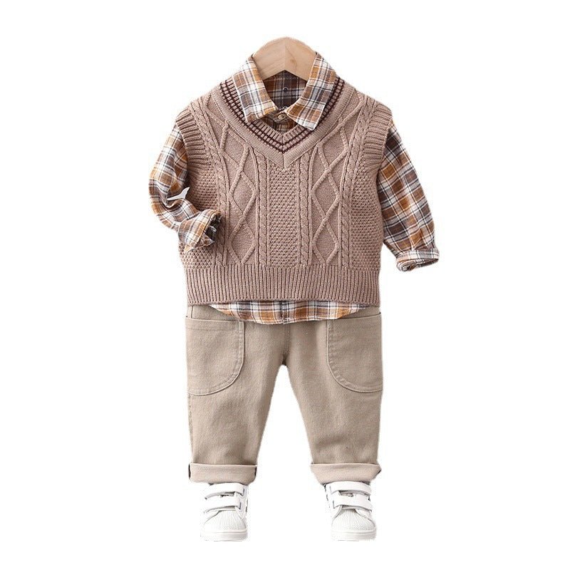 Boys 3 - Piece Sweater Vest Set – Soft Cotton Everyday Style - Little Pop