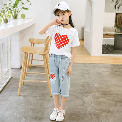 Girls’ Outfit Set White T-Shirt & Ripped Jeans