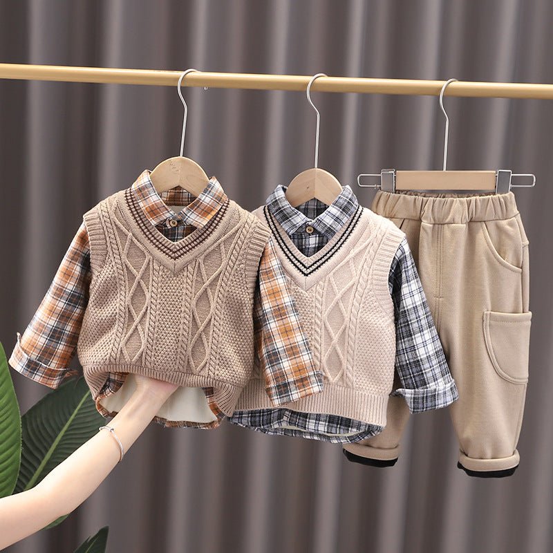 Boys 3 - Piece Sweater Vest Set – Soft Cotton Everyday Style - Little Pop