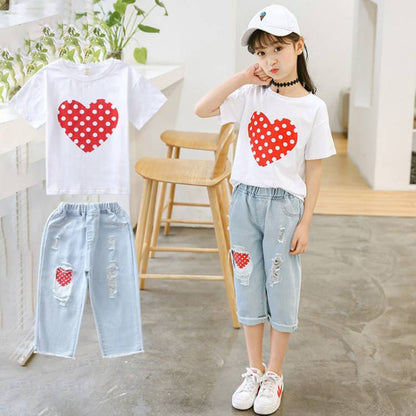 Girls’ Outfit Set White T-Shirt & Ripped Jeans