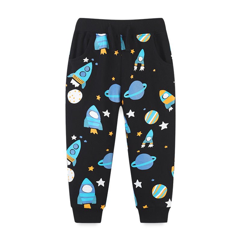 Comfortable Cotton Baby Boy Pants with Cute Planet Print - Little Pop